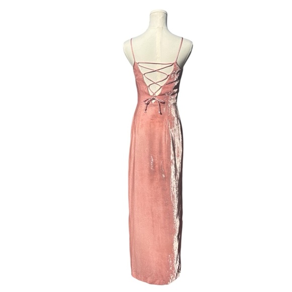 Jessica McClintock Gunne Sax Maxi Dress Velvet Lace Y2K Vintage Pink Size 5/6 - Picture 4 of 13